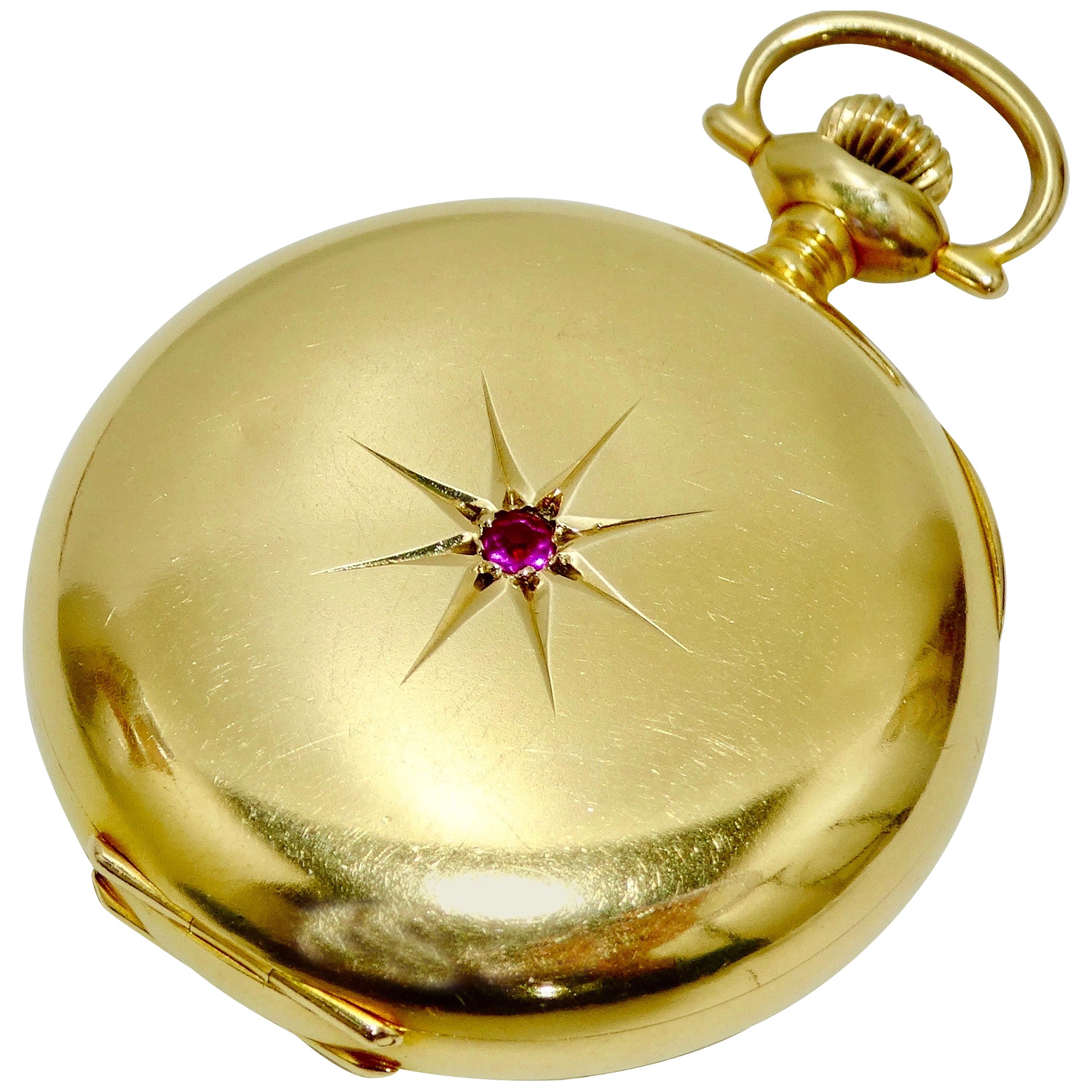 Elgin Gold & Ruby 40mm Pocket Watch 