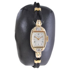 Elgin Ladies Solid Gold Art Deco Watch with Cord Band 1940s and Box