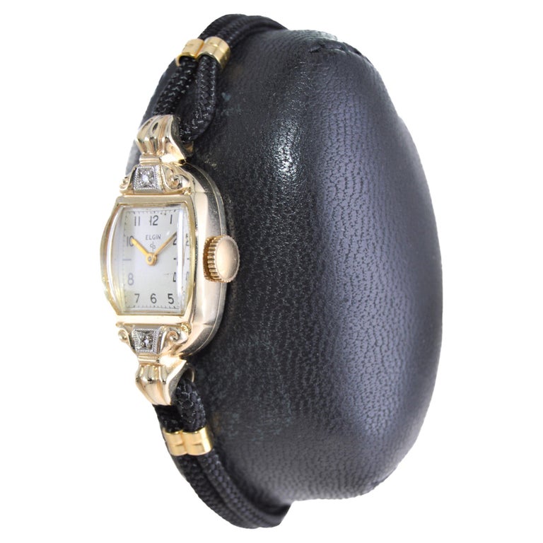 Elgin Ladies Solid Gold Art Deco Watch with Cord Band 1940s  display picture 3