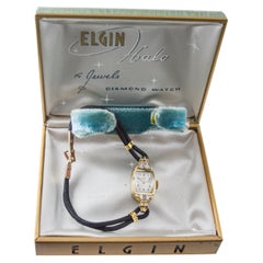 Elgin Ladies Solid Gold Art Deco Watch with Cord Band 1940s and Box
