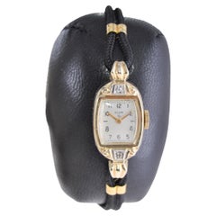 Elgin Ladies Solid Gold Art Deco Watch with Original Cord Band 1940s