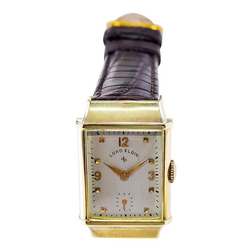 Lord Elgin, Lord Elgin: 14Kt. Massivgold Art-Déco-Uhr, amerikanische hergestellt von 1944 im Angebot 4