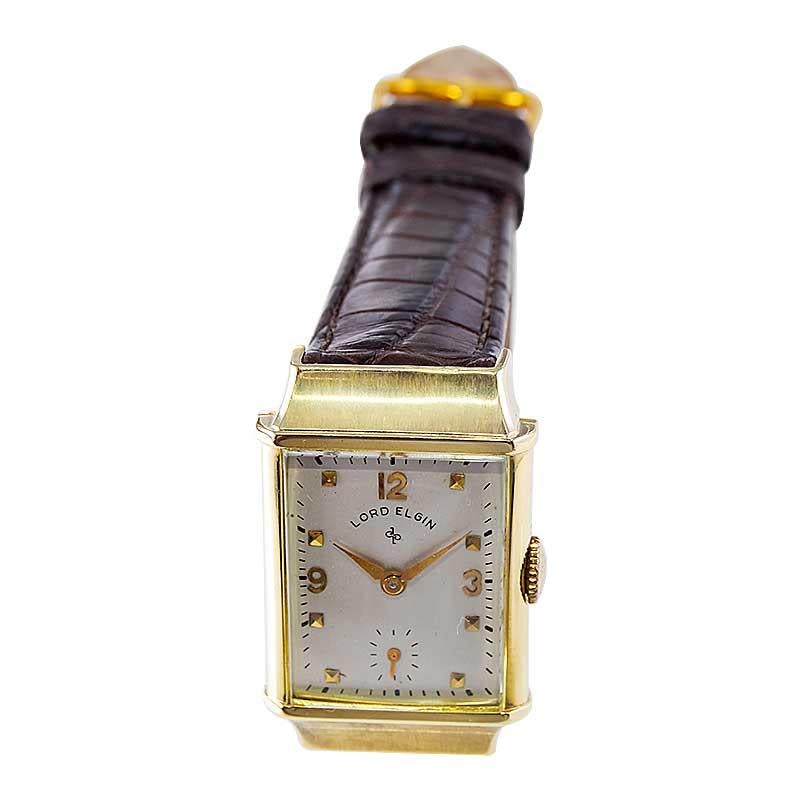 Elgin, Lord Elgin 14Kt. Solid Gold Art Deco Watch American Made From 1944  For Sale 4