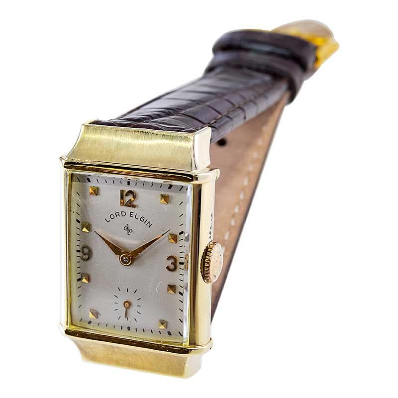 Elgin, Lord Elgin 14Kt. Solid Gold Art Deco Watch American Made From 1944  For Sale 5
