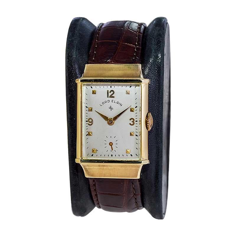 Women's or Men's Elgin, Lord Elgin 14Kt. Solid Gold Art Deco Watch American Made From 1944  For Sale