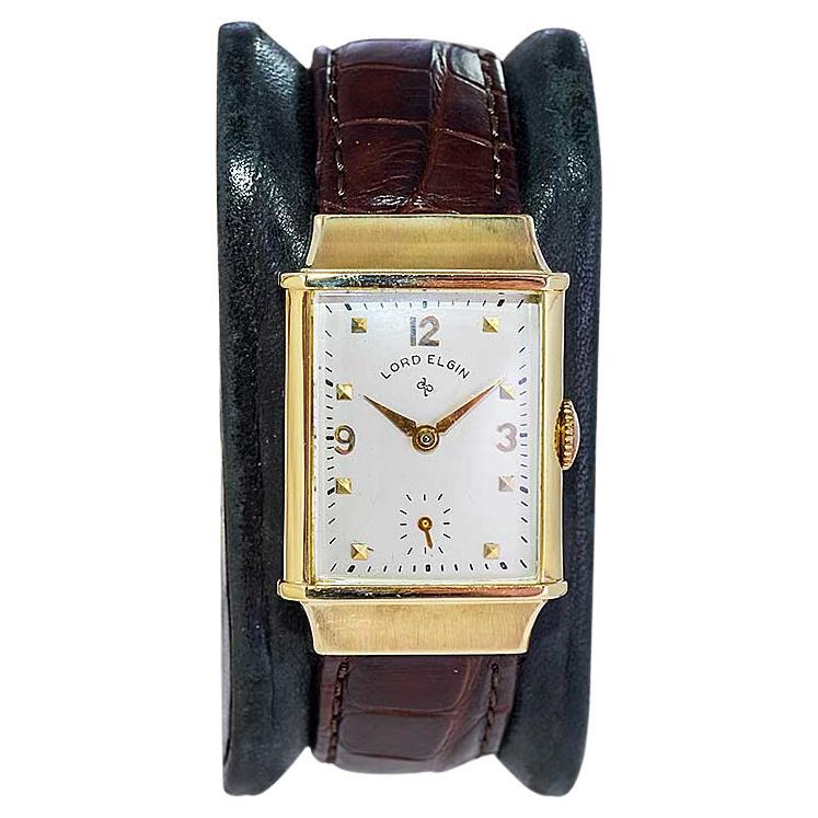 Elgin, Lord Elgin 14Kt. Solid Gold Art Deco Watch American Made From 1944  For Sale