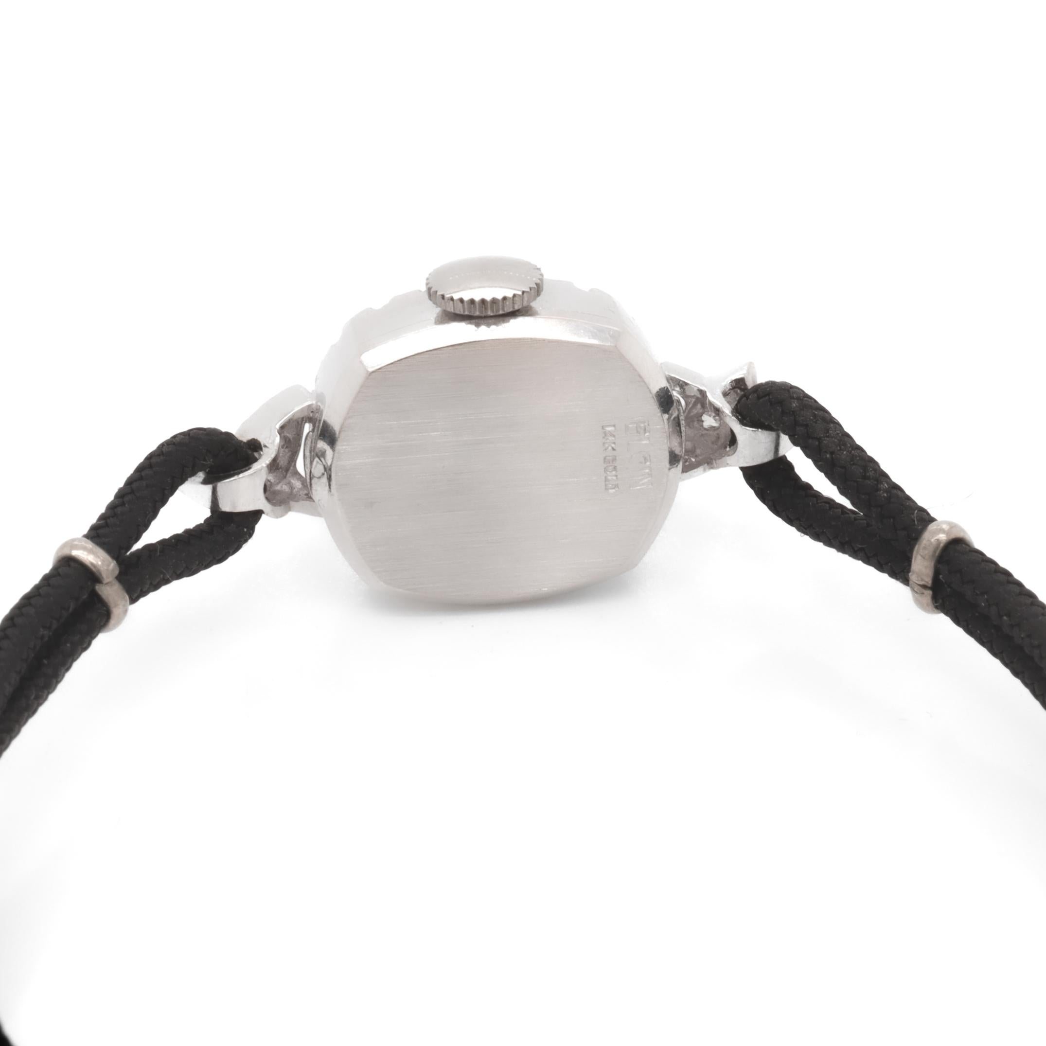 Elgin Mid-Century Modern 14k White Gold & Diamond Ladies Watch For Sale 6