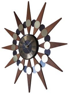 Elgin Mid-Century Modern Atomic Sunburst Starburst Retro Wood Wall Clock