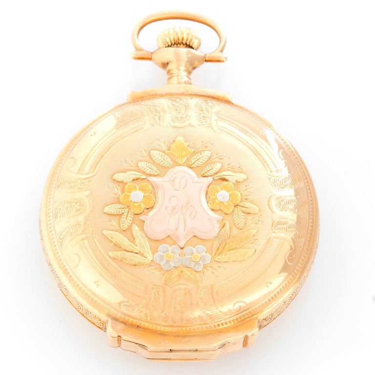 Elgin Multi Colored Box Hinged Gold Pocket Watch For Sale at 1stDibs