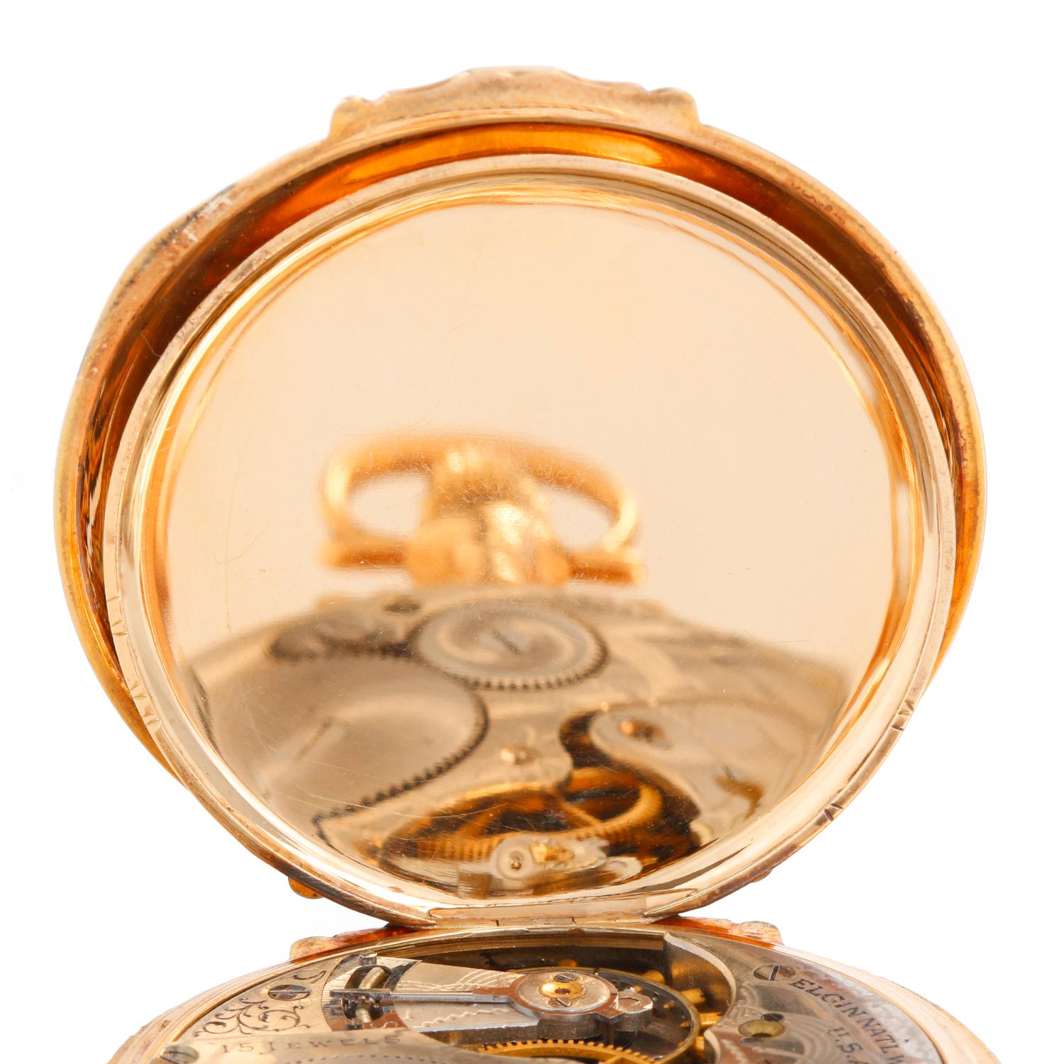 Elgin Multi Colored Box Hinged Gold Pocket Watch For Sale 1