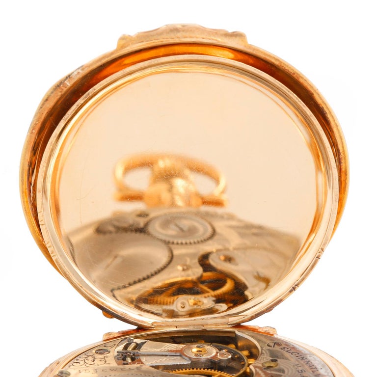 Elgin Multi Colored Box Hinged Gold Pocket Watch For Sale at 1stDibs