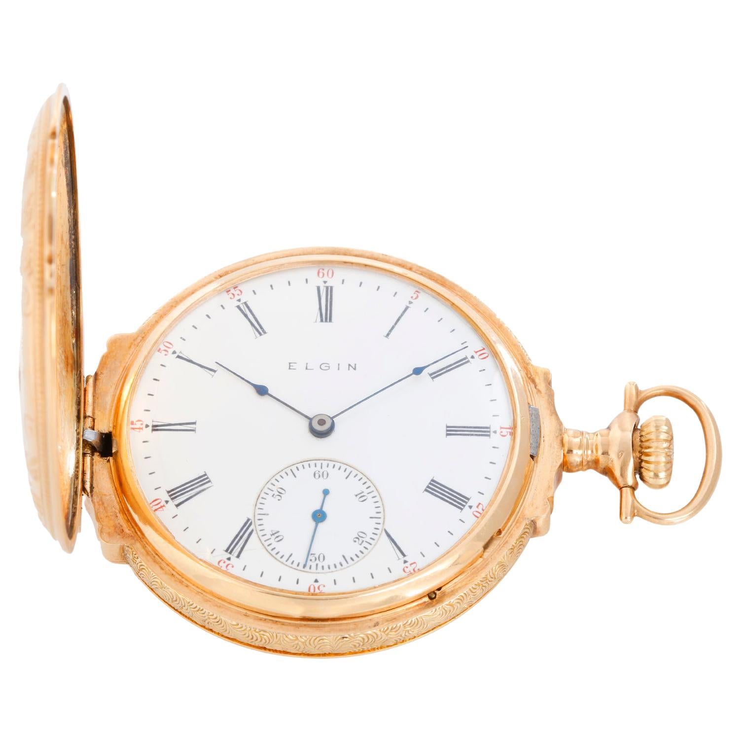 Elgin Multi Colored Box Hinged Gold Pocket Watch For Sale