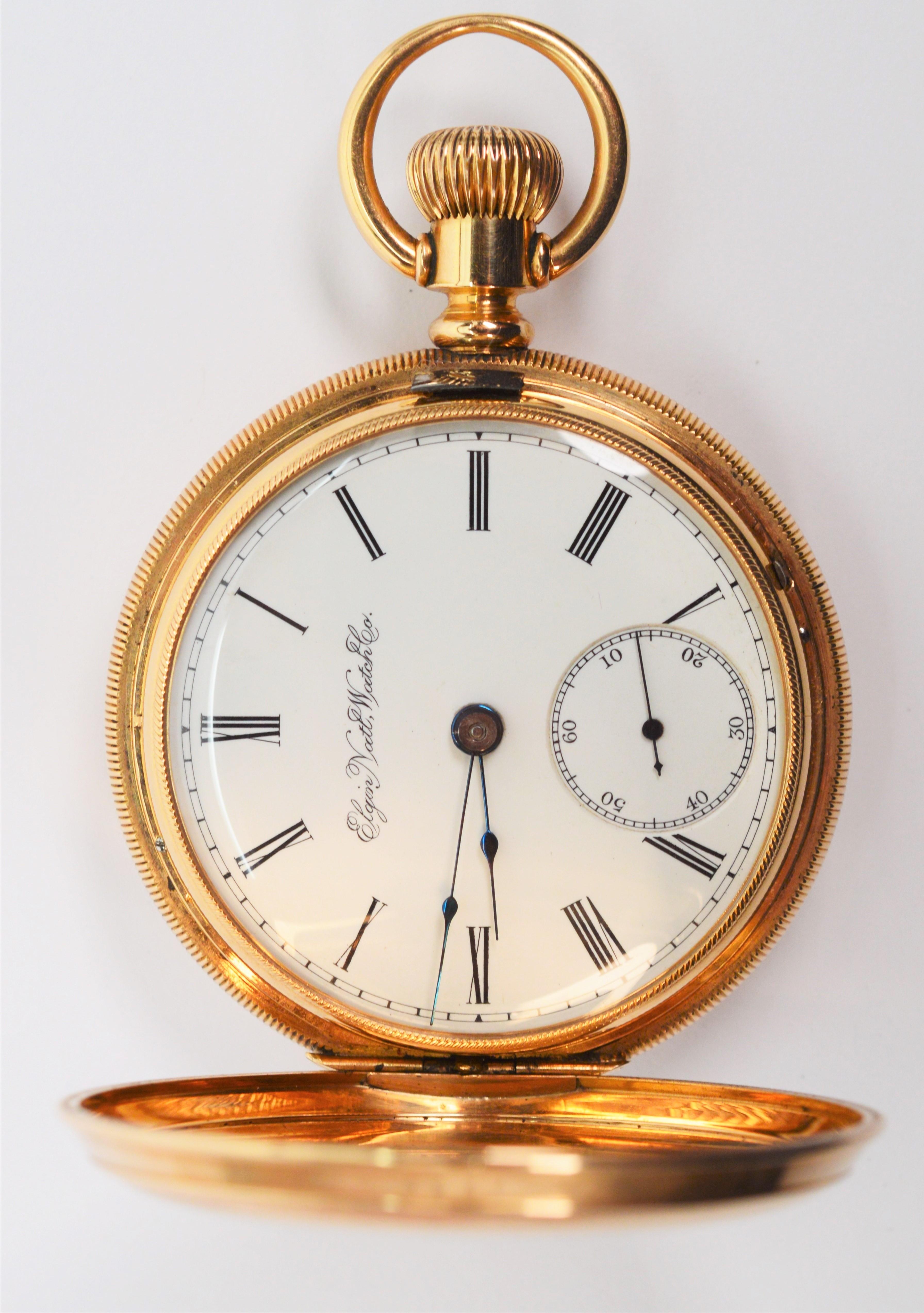 Elgin National 14K Yellow Gold Pocket Watch w Chain Elks Tooth Fob   For Sale 8