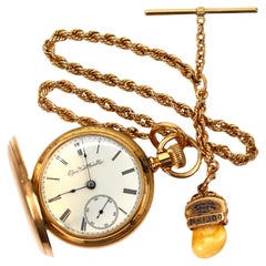 Elgin National 14K Yellow Gold Pocket Watch w Chain Elks Tooth Fob  