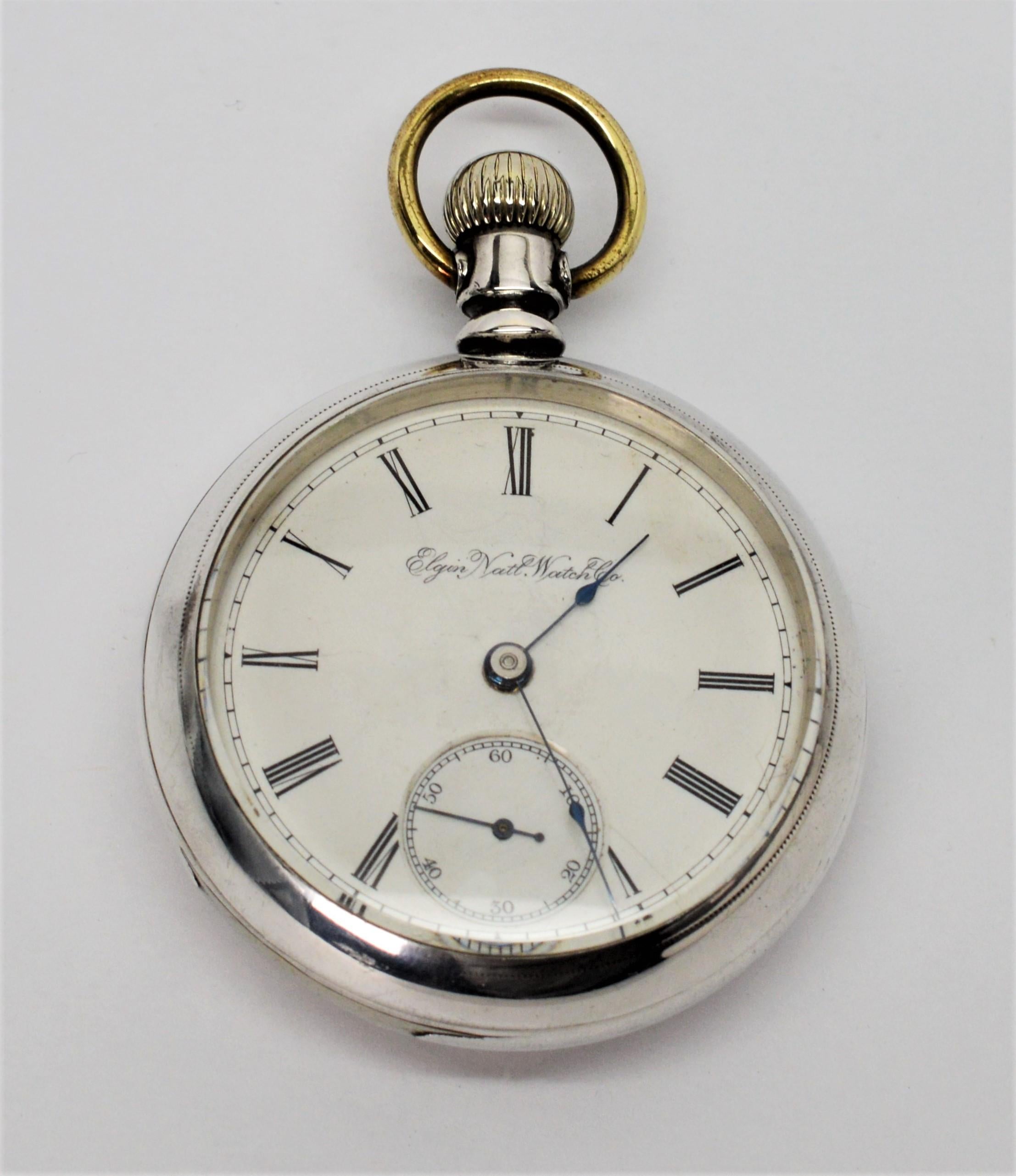 Elgin National Watch Co. Antique Pocket Watch with Gold Inlaid Back In Good Condition In Mount Kisco, NY