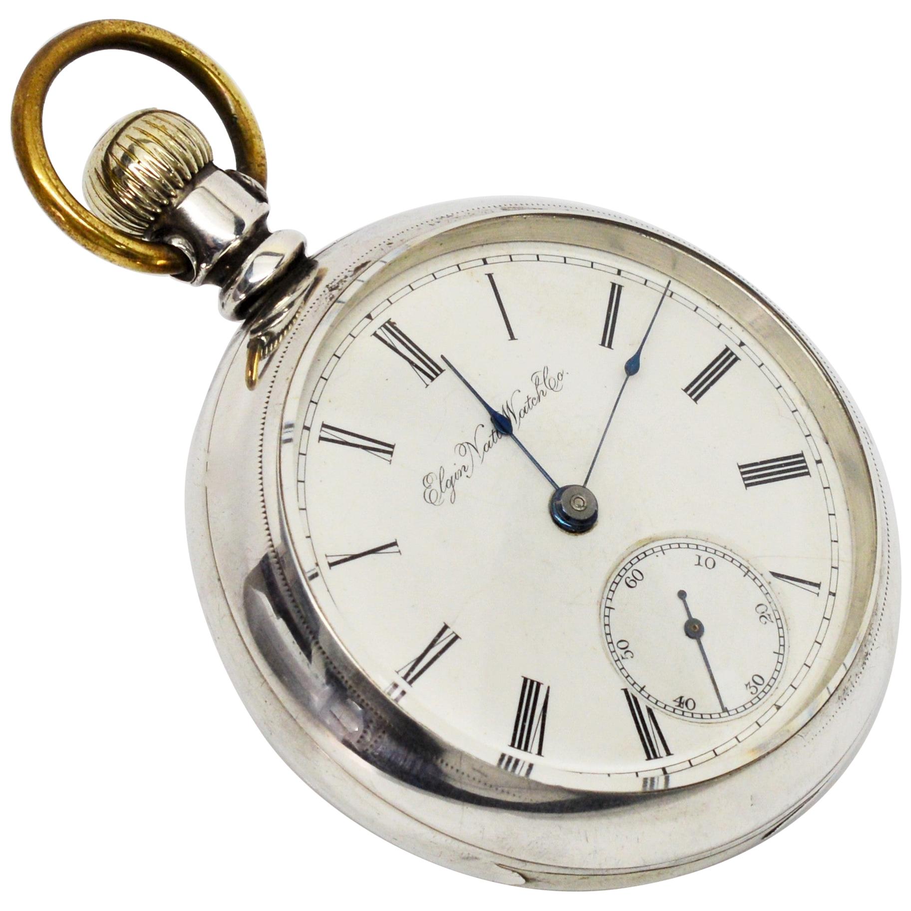 Elgin National Watch Co. Antique Pocket Watch with Gold Inlaid Back