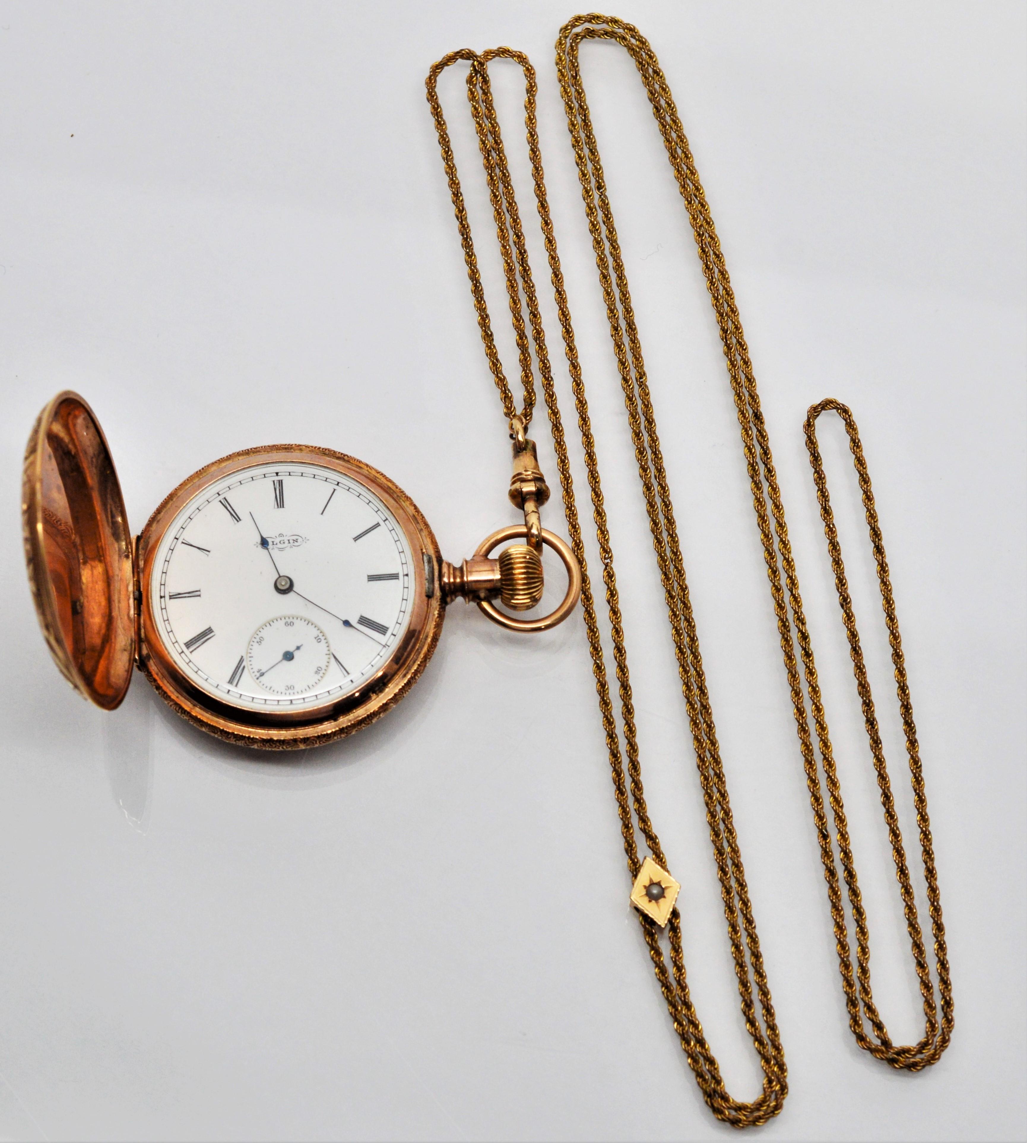 Elgin National Watch Co Ladies Antique Pocket Watch with Chain Pendant Necklace 2