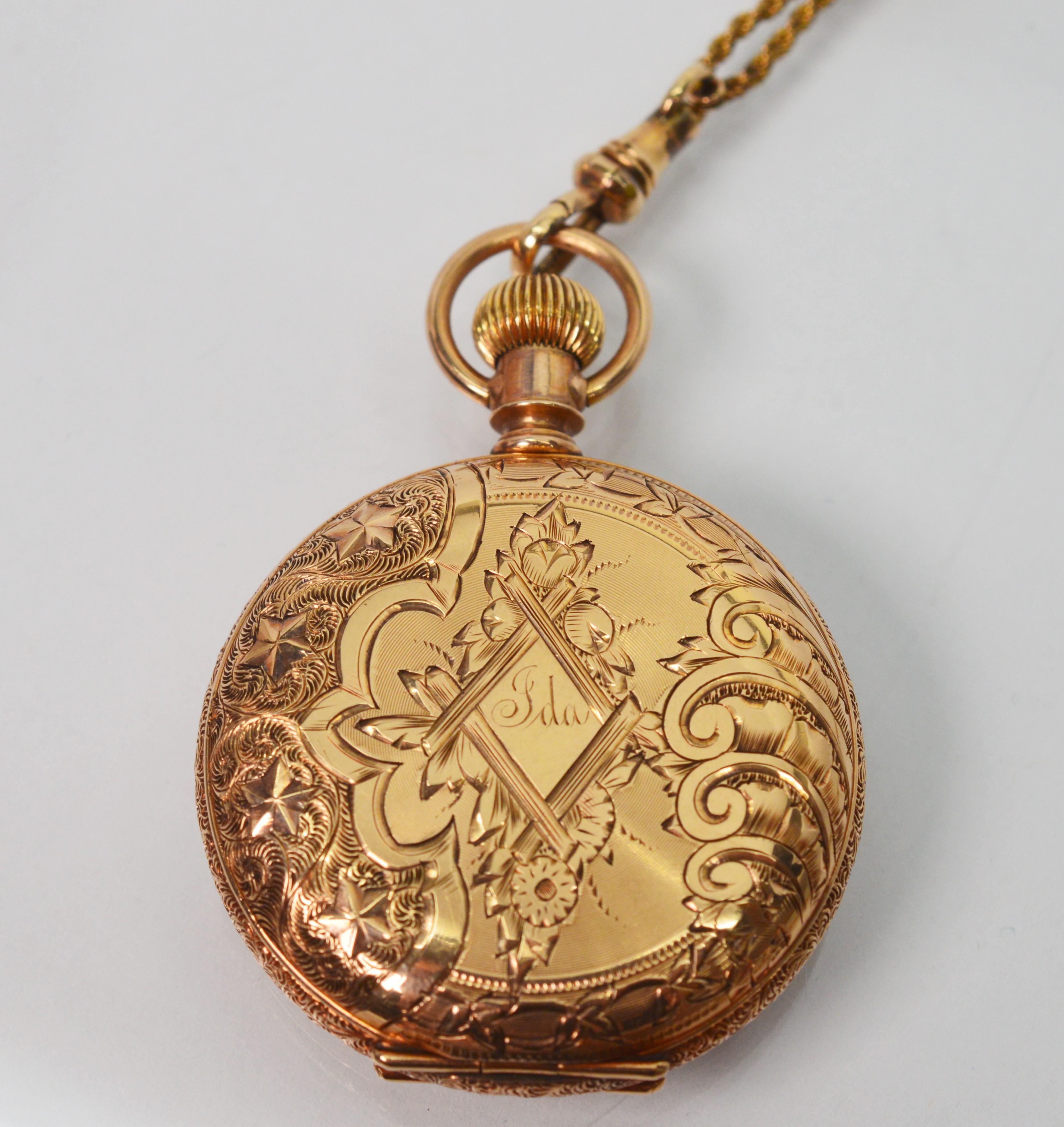 Elgin National Watch Co Ladies Antique Pocket Watch with Chain Pendant Necklace 5