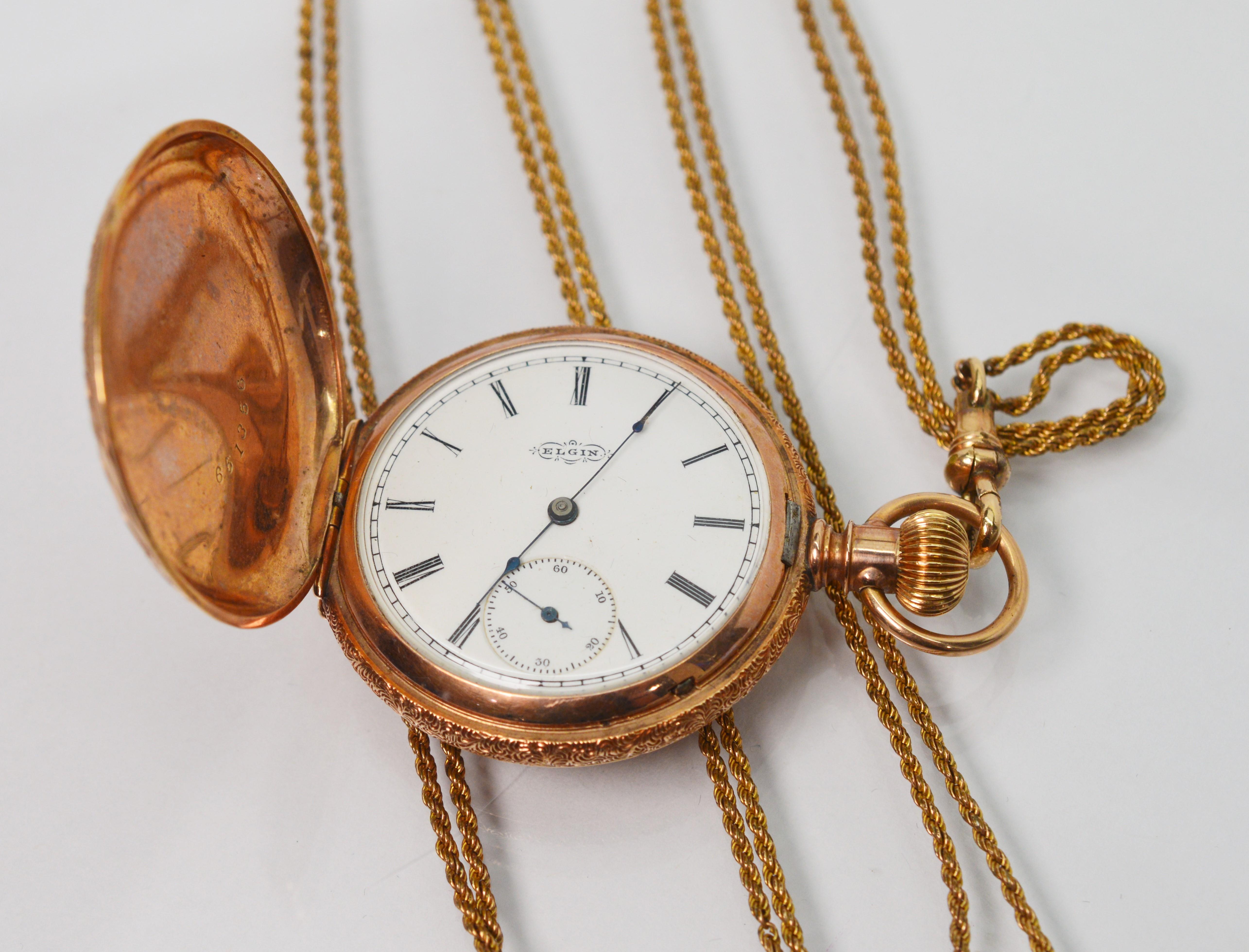 Elgin National Watch Co Ladies Antique Pocket Watch with Chain Pendant Necklace 8