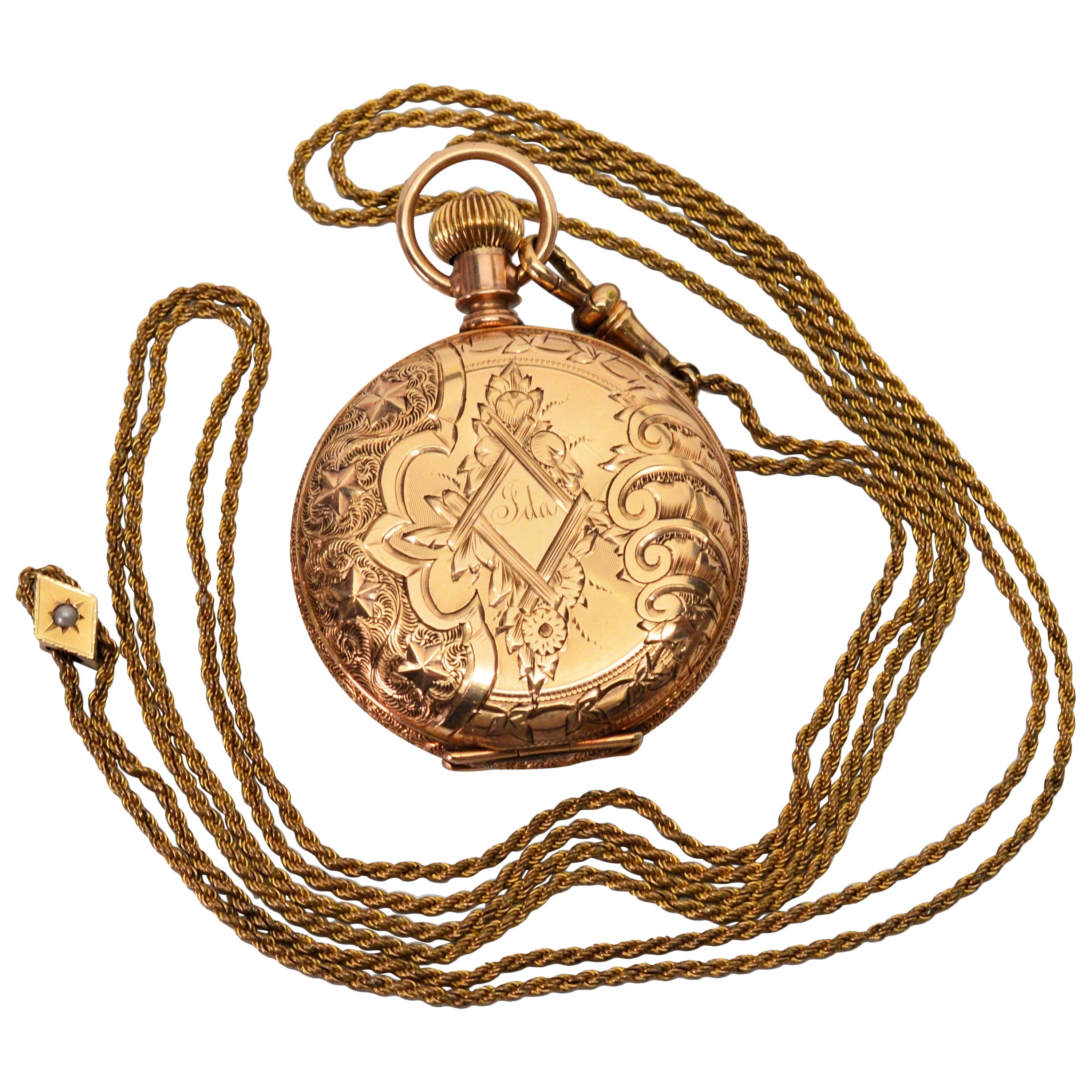 Elgin National Watch Co Ladies Antique Pocket Watch with Chain Pendant Necklace