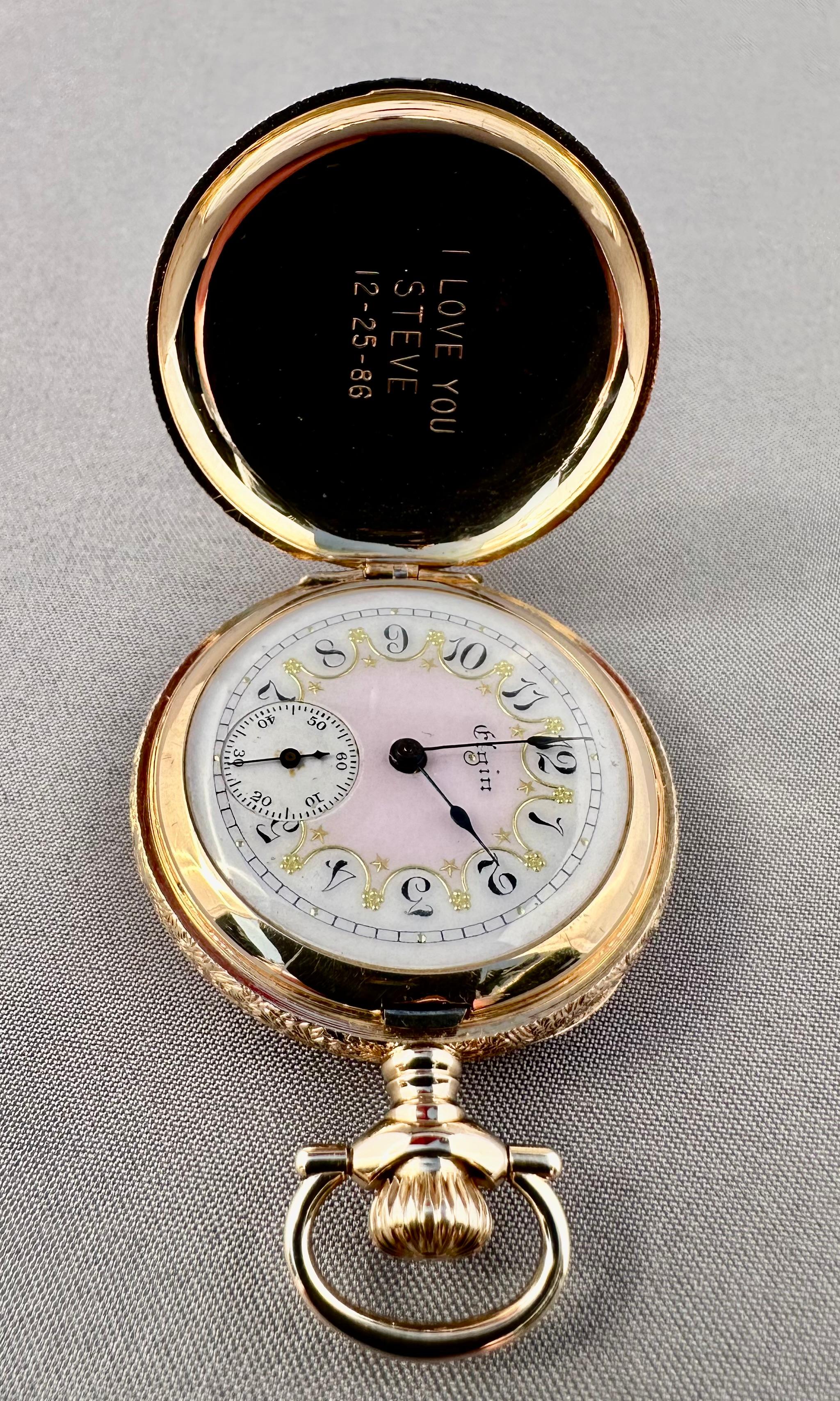 Art Nouveau Elgin National Watch Co. Solid 14K Gold Pocket Watch in Mint Condition For Sale