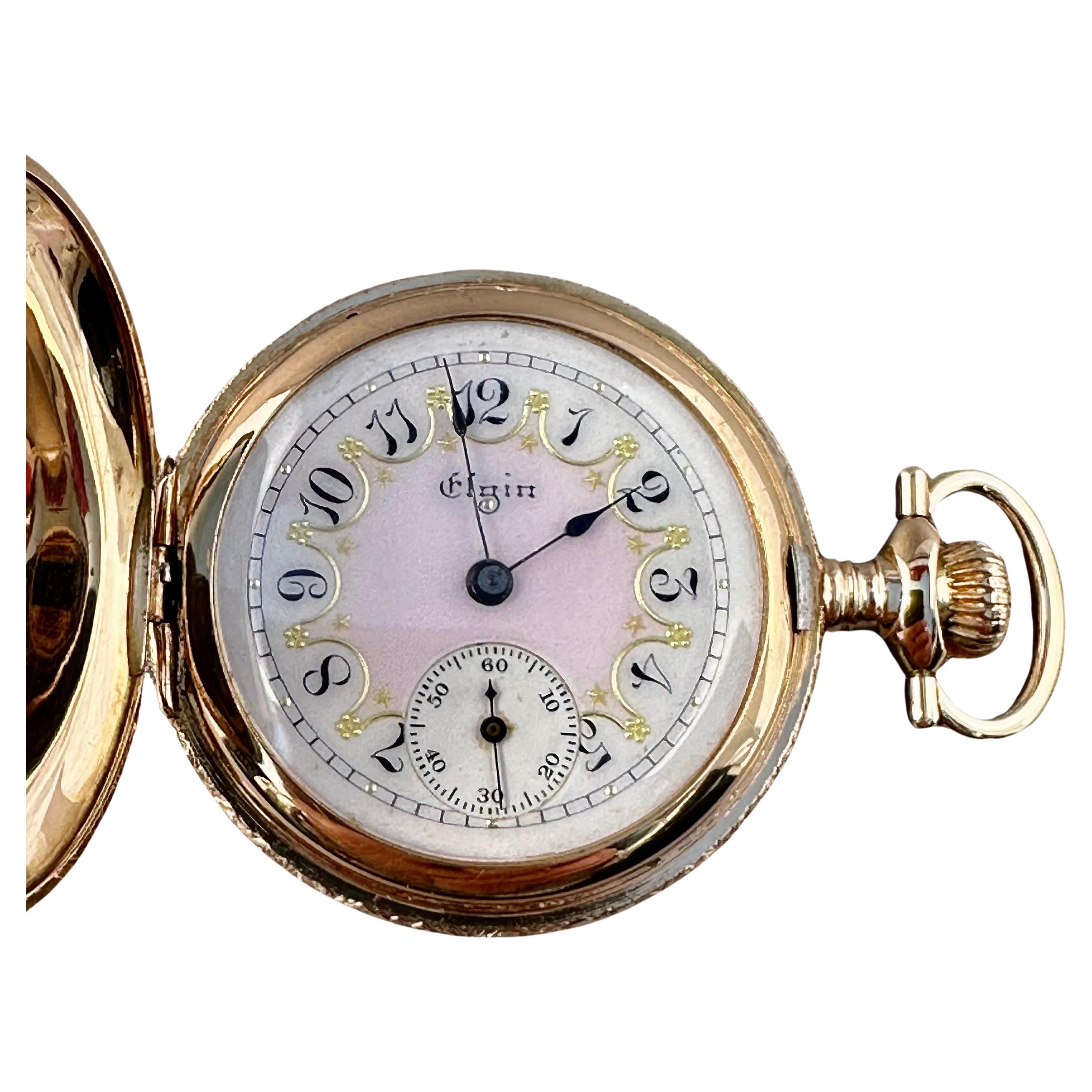 Elgin National Watch Co. Reloj de bolsillo de oro macizo de 14 quilates en perfecto estado en venta