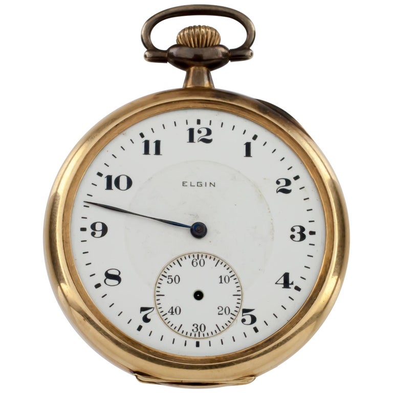 Elgin Open Face 14 Karat Yellow Gold Antique Pocket Watch Gr 345 12S 17J  1920