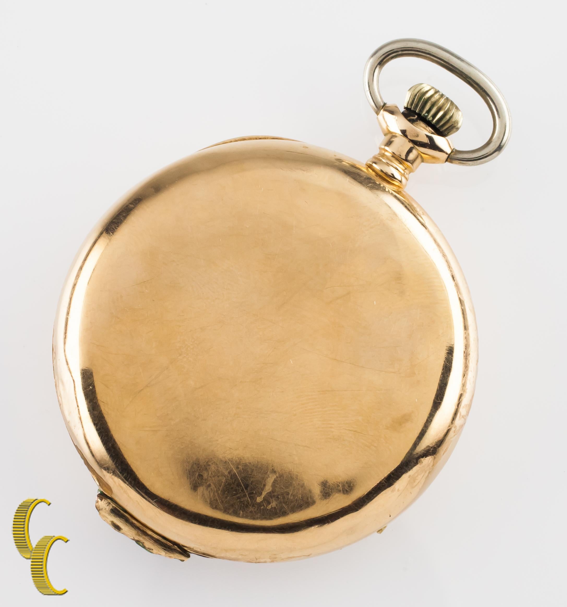 Elgin Montre de poche ancienne à cadran ouvert en or jaune 14 carats Gr 315 12s 15 Jewel en vente 2