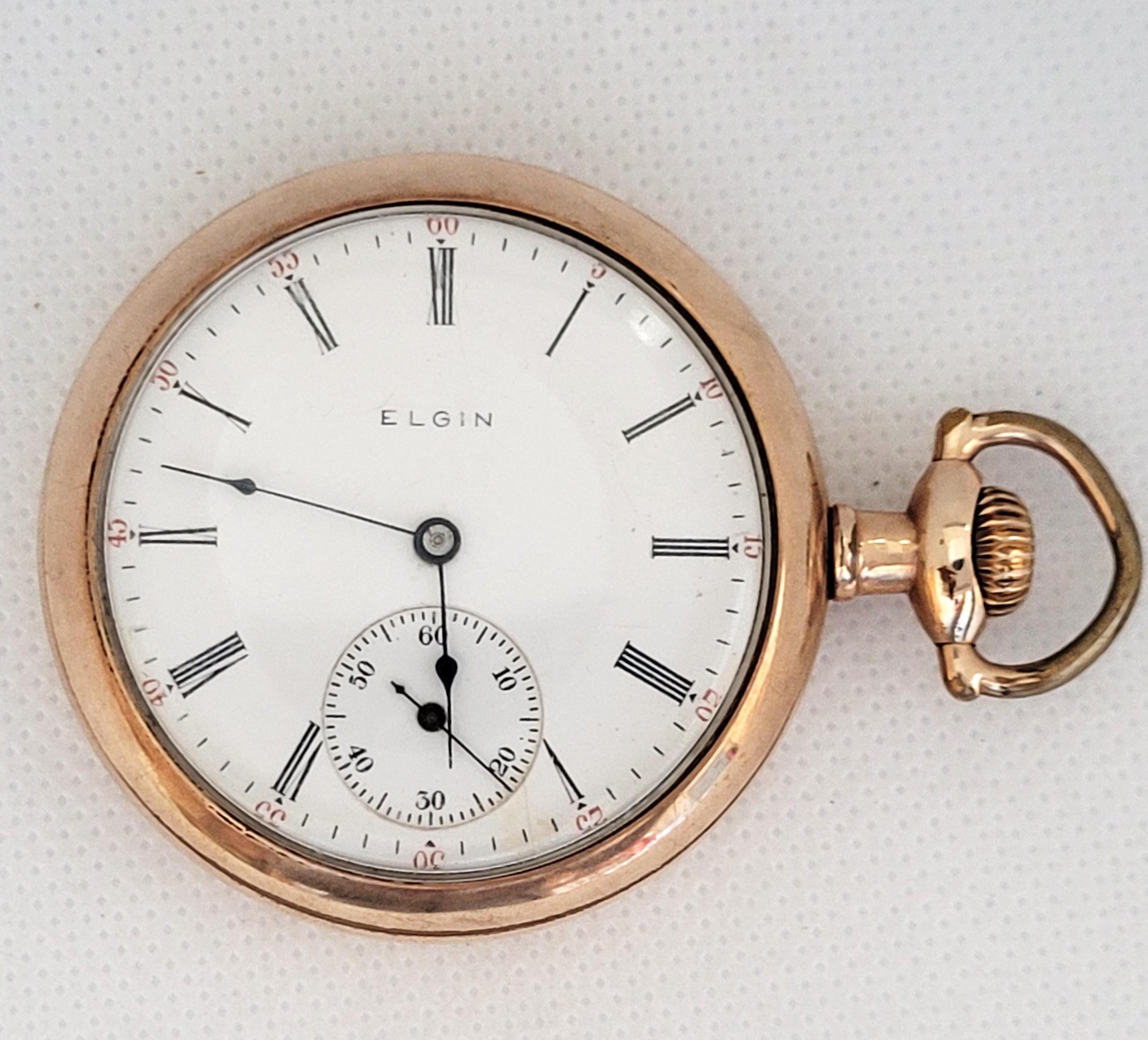 Edwardian Elgin Pocket Watch Gold Plated Working 15 Jewels 11066484 Year 1905 For Sale