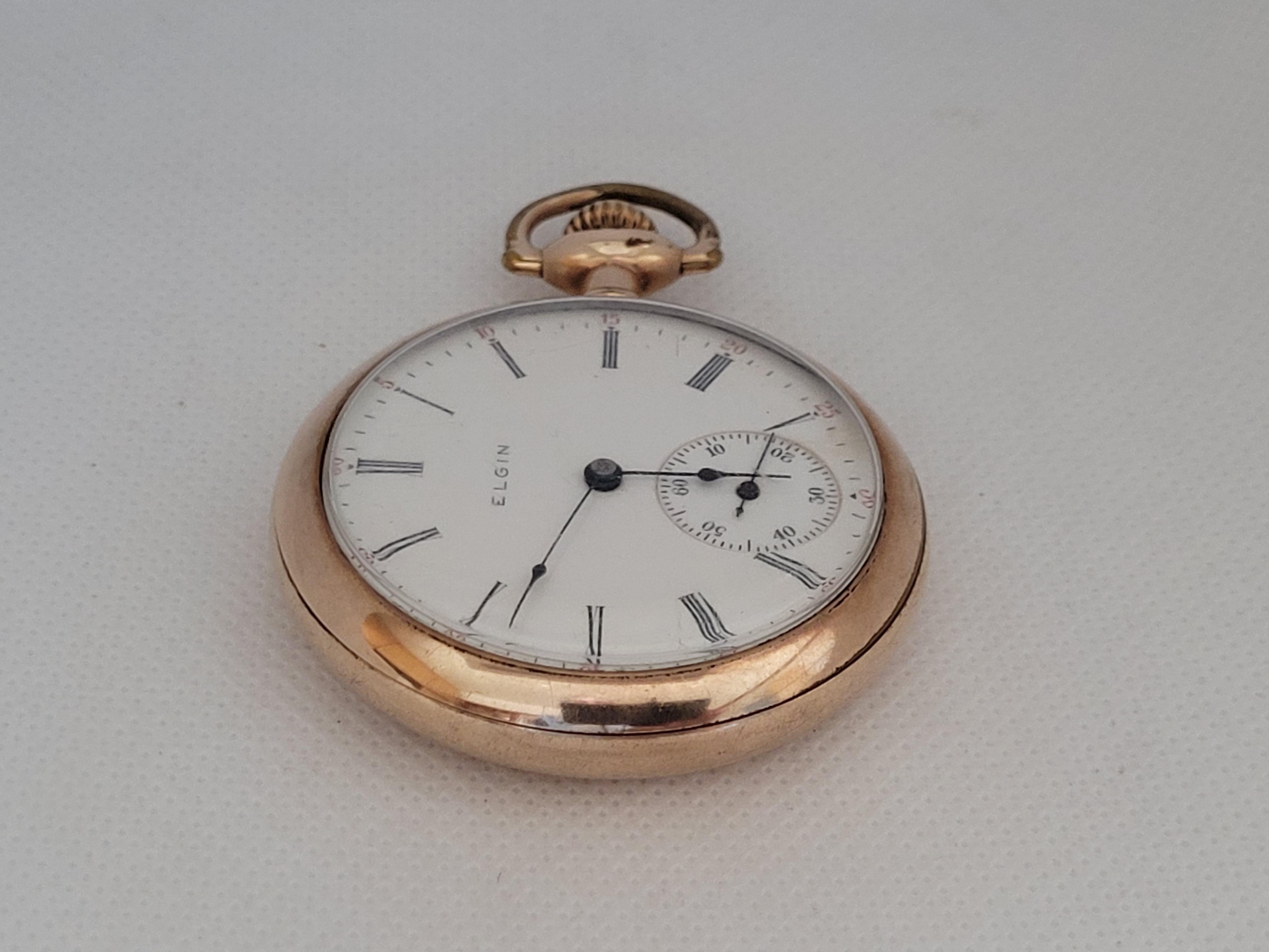 Women's or Men's Elgin Pocket Watch Gold Plated Working 15 Jewels 11066484 Year 1905 For Sale