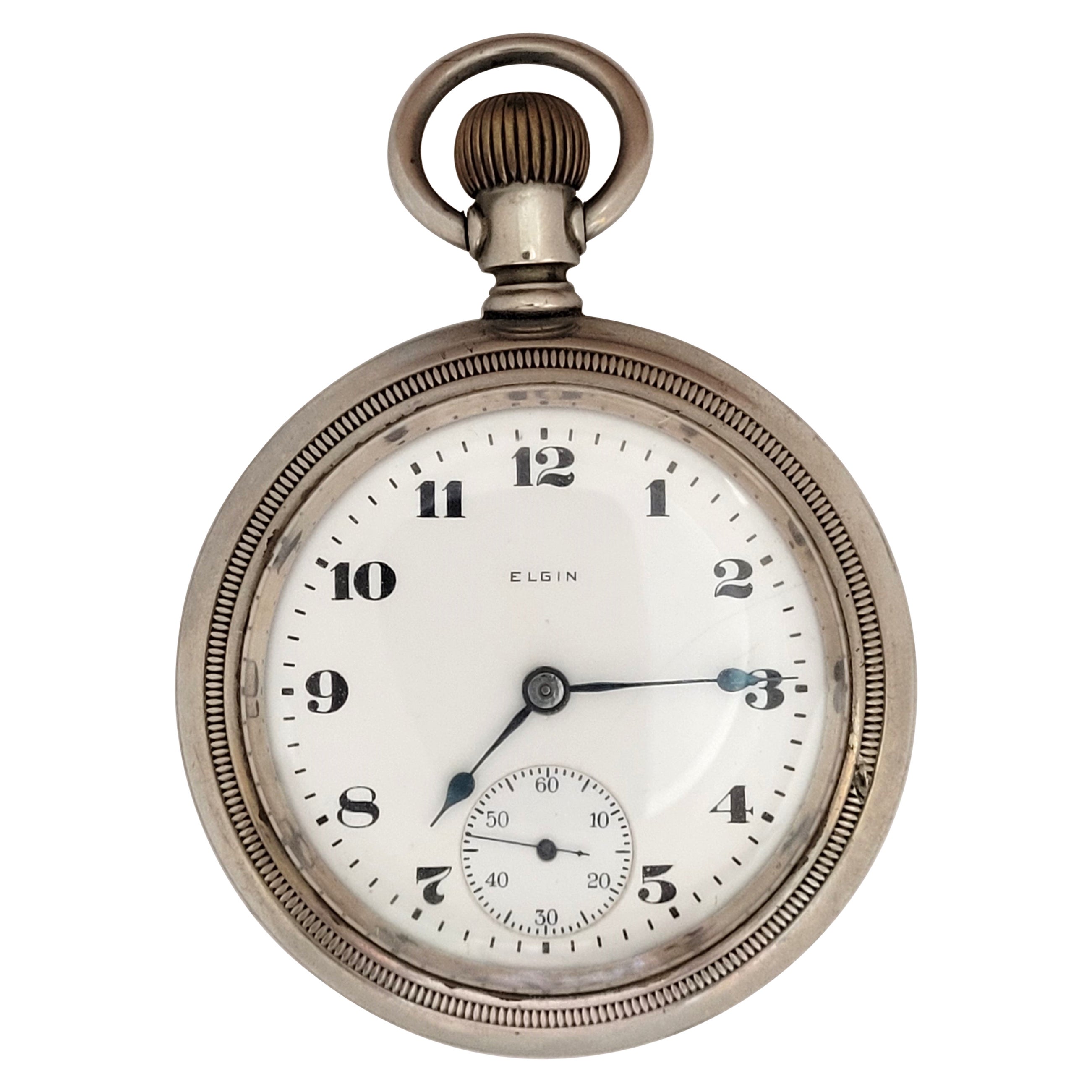 Elgin Taschenuhr Silberode Eisenbahn Schwere Arbeit 7 Juwelen Jahr 1921, 59 mm Gehäuse