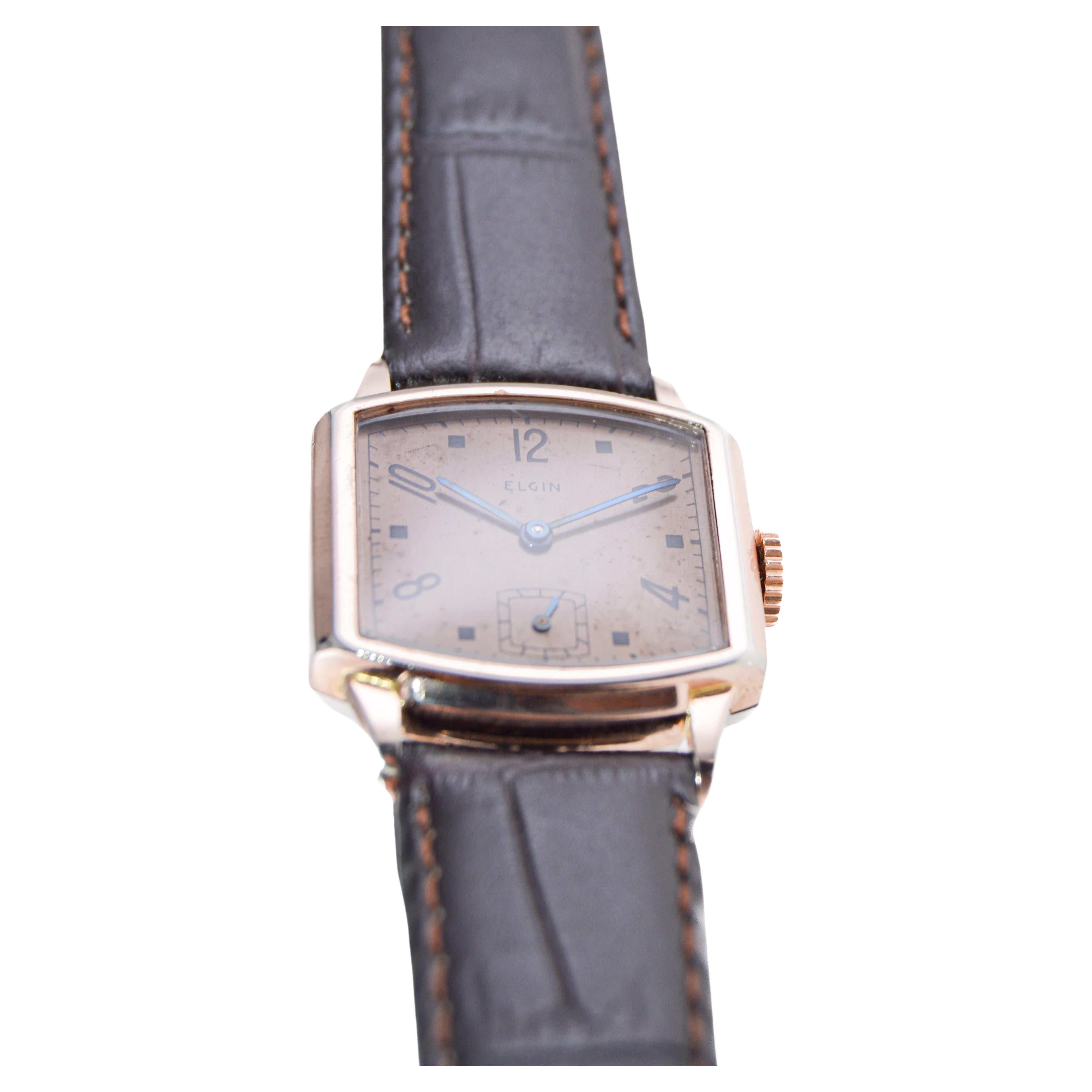 Elgin Rose Gold gefüllt Art Deco Uhr Tortue geformte Uhr aus den 1940er Jahren für Damen oder Herren im Angebot