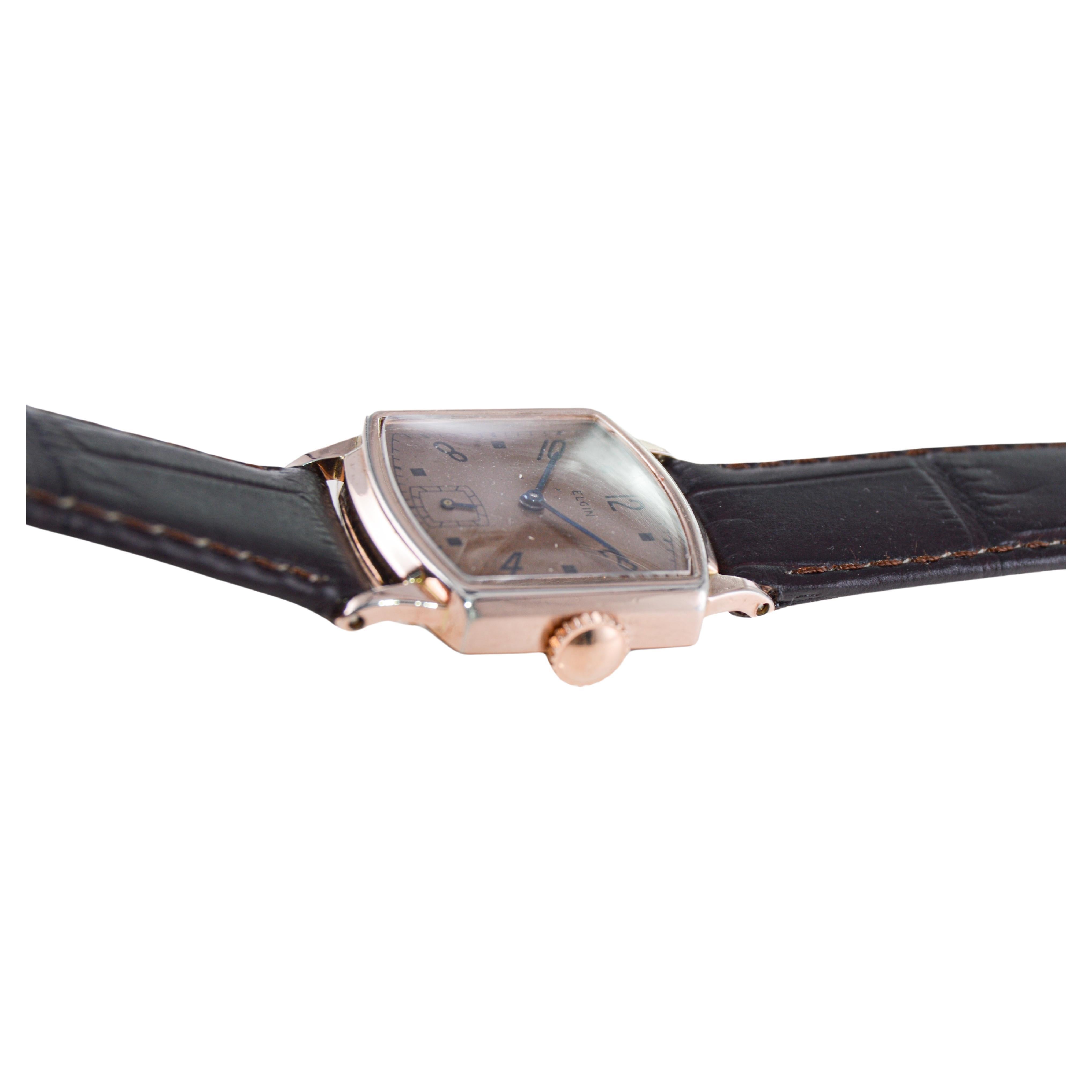 Elgin Rose Gold Filled Art Deco Watch Tortue Shaped Watch from 1940's  For Sale 2