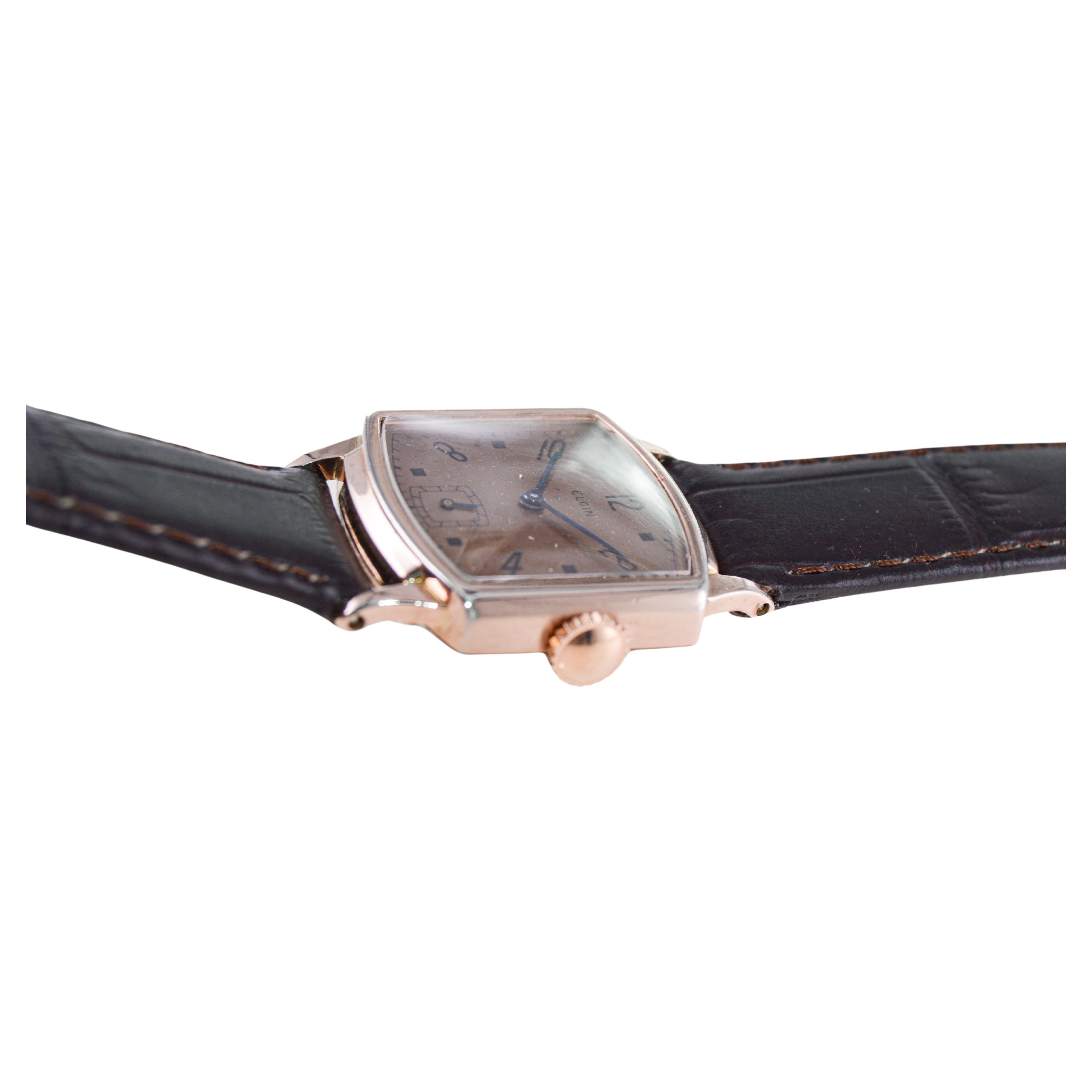 Elgin Rose Gold gefüllt Art Deco Uhr Tortue geformte Uhr aus den 1940er Jahren im Angebot 4