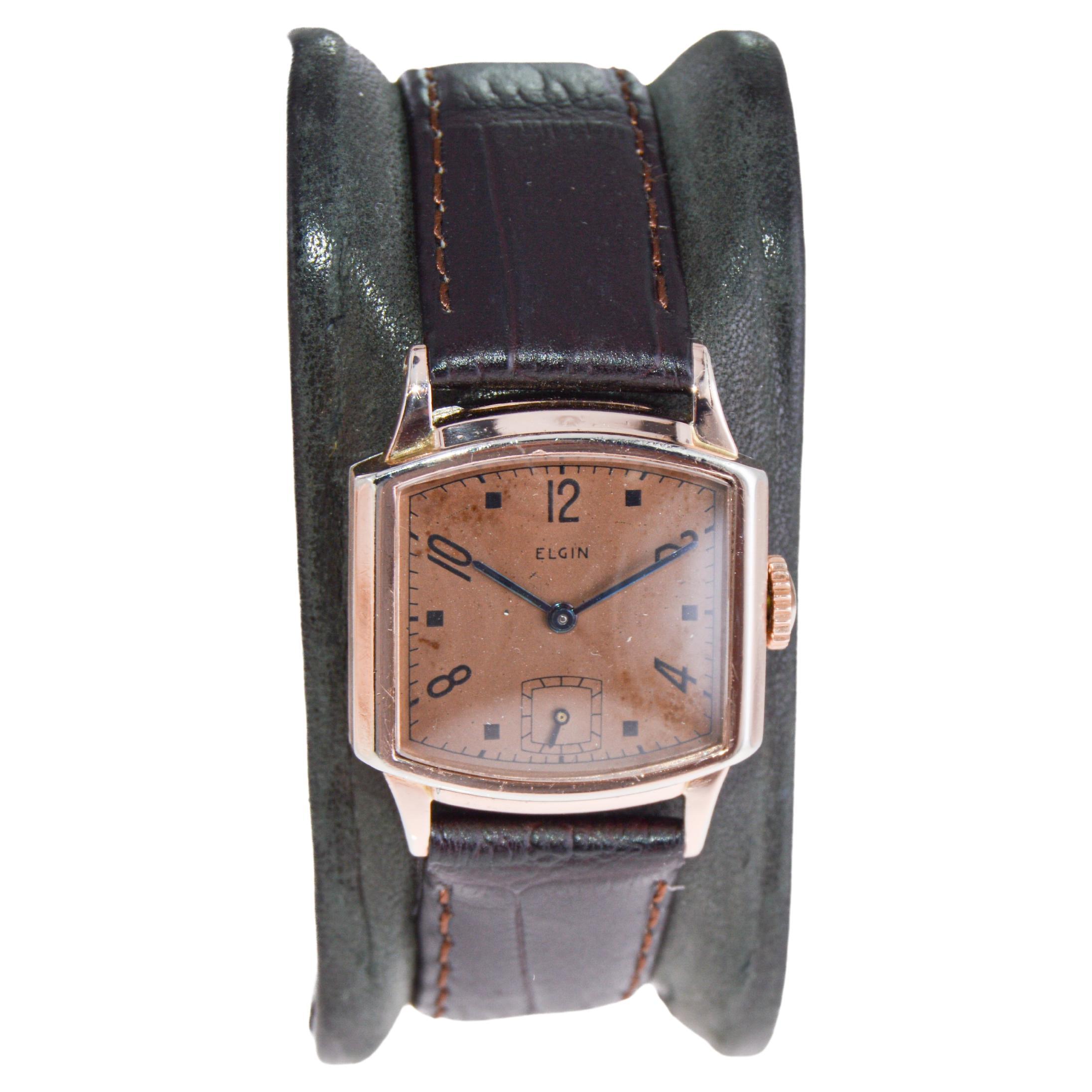 Elgin Rose Gold Filled Art Deco Watch Tortue Shaped Watch from 1940's  For Sale