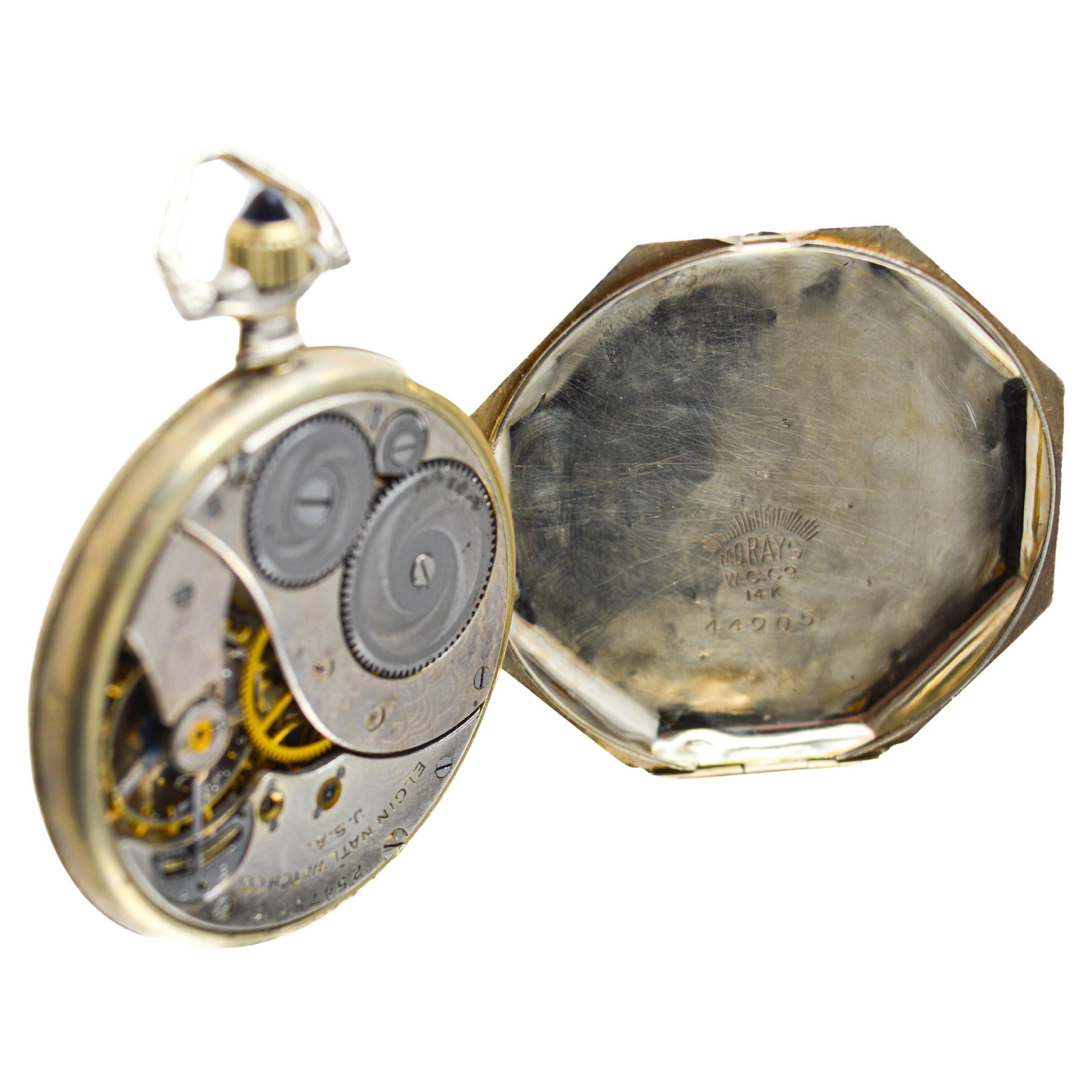 Elgin Solid 14Kt. White Gold Pocket Watch with Famous Jewelry Store Enamel Dial For Sale 6