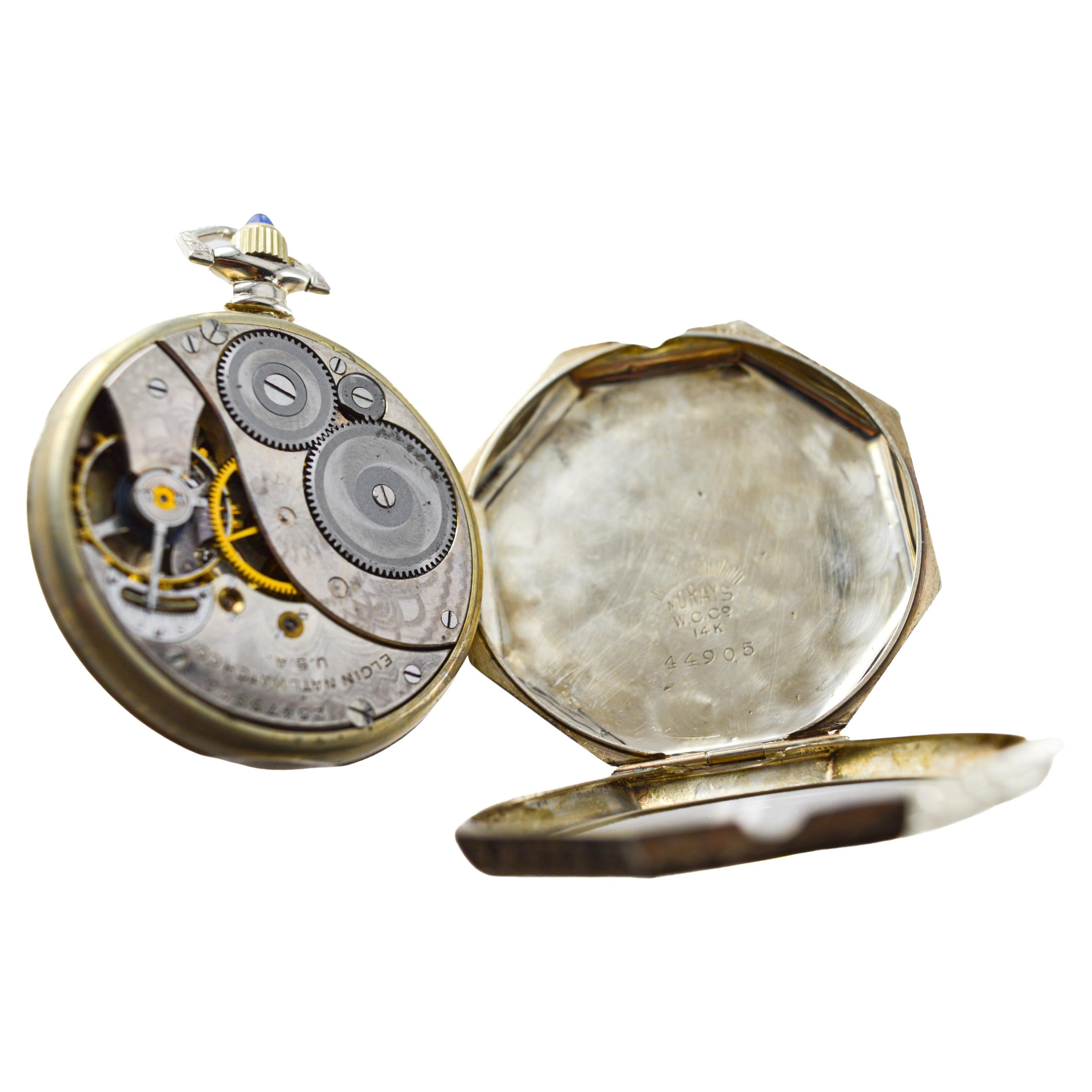 Elgin Solid 14Kt. White Gold Pocket Watch with Famous Jewelry Store Enamel Dial For Sale 7