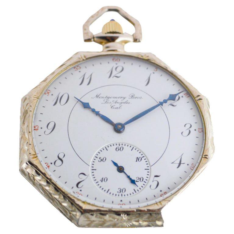 Elgin Solid 14Kt. White Gold Pocket Watch with Famous Jewelry Store Enamel Dial For Sale 1