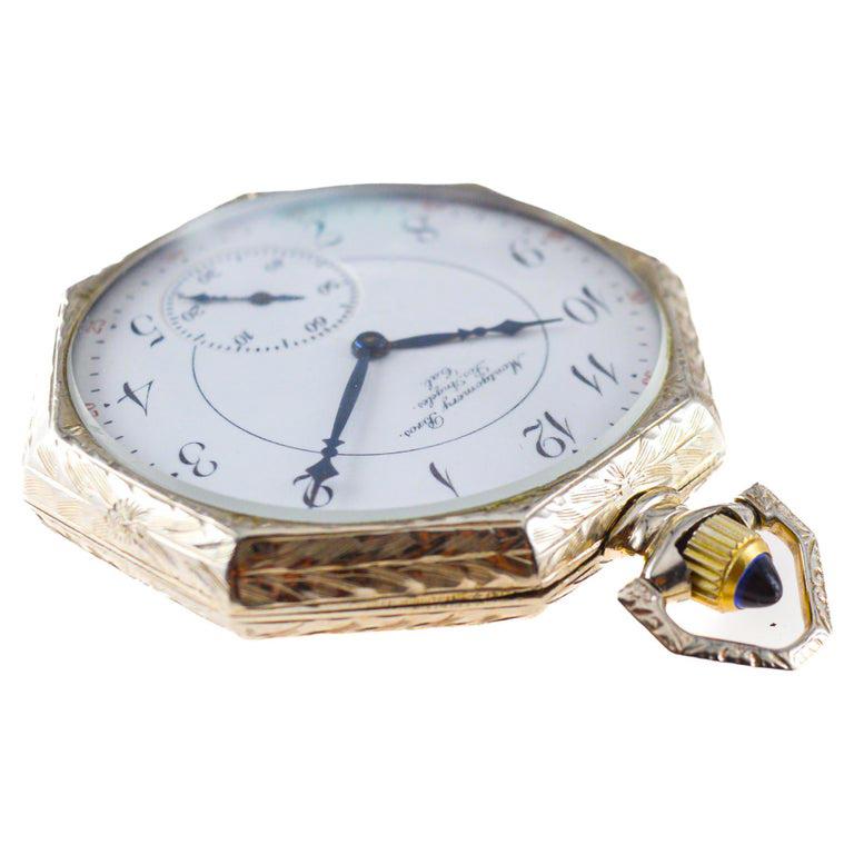 Elgin Solid 14Kt. White Gold Pocket Watch with Famous Jewelry Store Enamel Dial For Sale 3