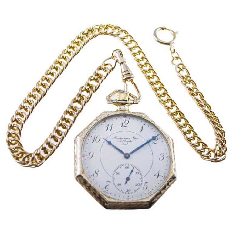 Elgin Massiv Taschenuhr aus Weißgold mit Famous Jewelry