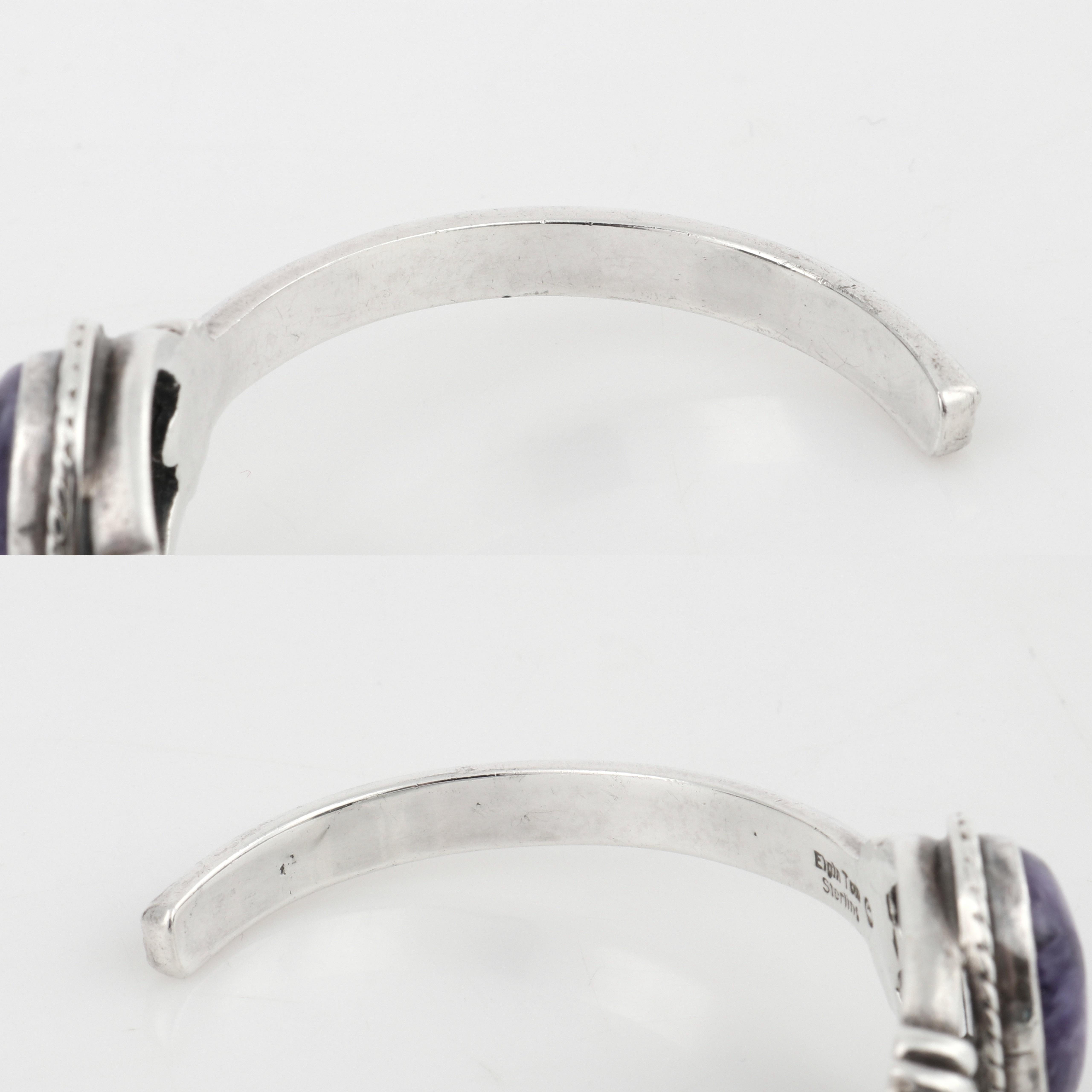 ELGIN TOM Navajo Sterling Silver Purple Charoite Stone Open Cuff Bracelet Signed 5