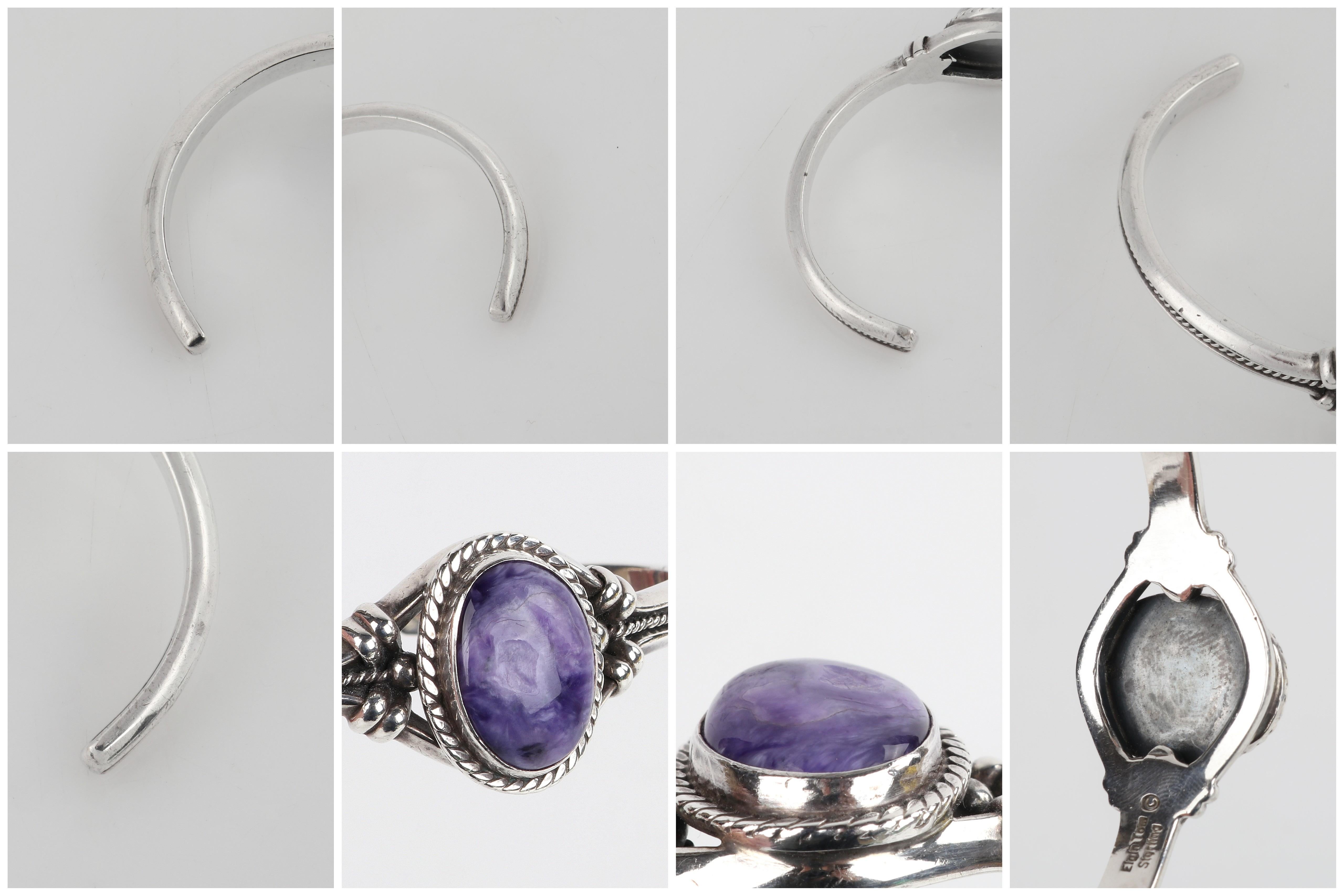 ELGIN TOM Navajo Sterling Silver Purple Charoite Stone Open Cuff Bracelet Signed 7