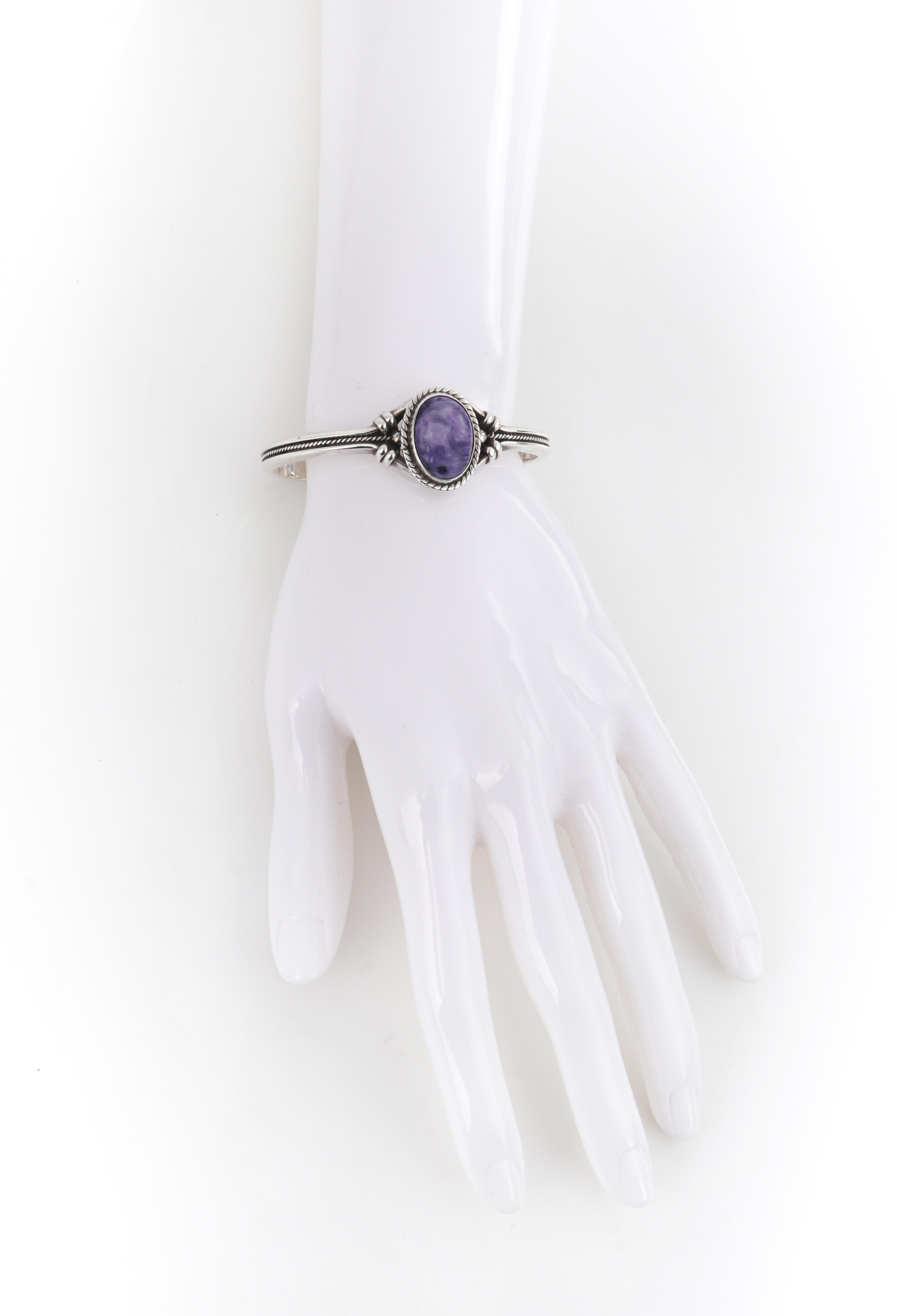 Women's ELGIN TOM Navajo Sterling Silver Purple Charoite Stone Open Cuff Bracelet Signed