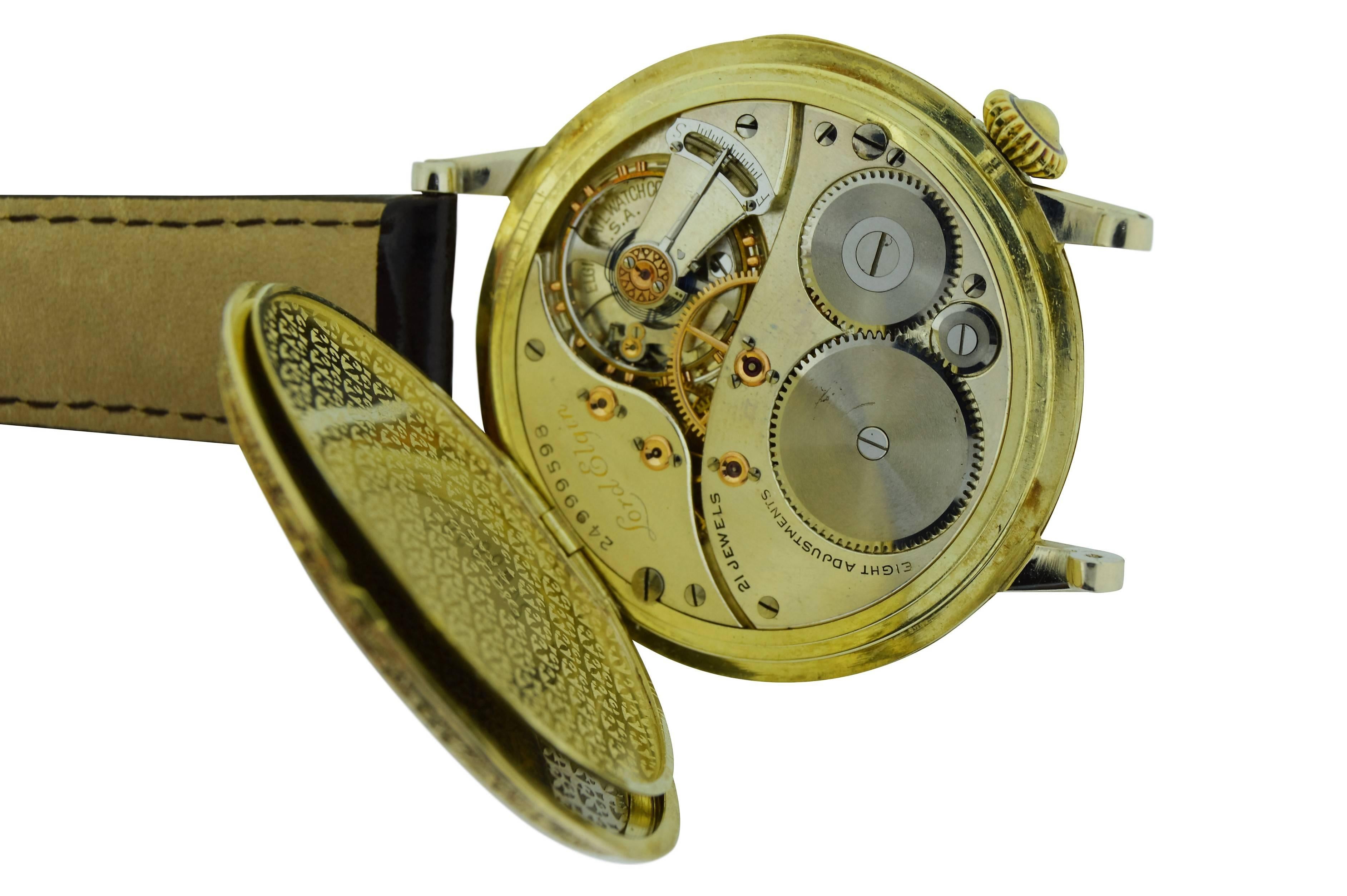Art Deco Elgin Two Color Gold High Grade Oversized Wrist Pocket Watch with Original Dial