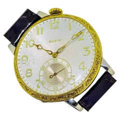 Elgin Two Color Gold High Grade Oversized Wrist Pocket Watch with Original Dial