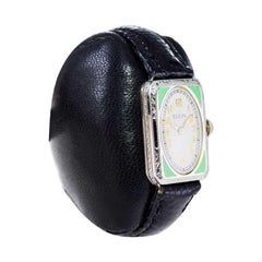 Elgin White Gold Filled and Enamel Art Deco Ladies Watch from 1928