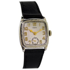 Elgin White Gold Filled Art Deco Cushion Shaped Manual Watch, circa 1920s