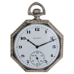 Elgin White Gold Filled Art Deco Pocket Watch from 1923