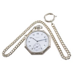 Elgin White Gold Filled Art Deco Pocket Watch from 1923 with Matching Chain