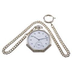Elgin Weißgold gefüllte Art-Déco-Taschenuhr aus dem Jahr 1923 mit passender Kette